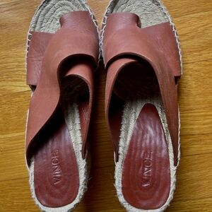 Vince Leather Espadrille Slide Sandals in Warm Tan